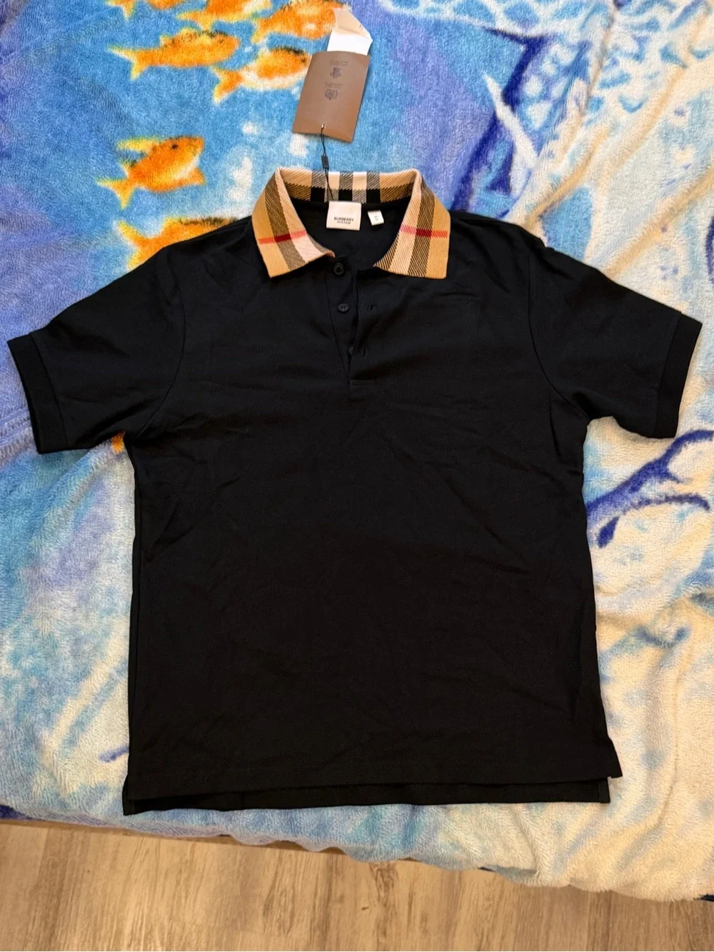 Burberry Black Polo with Signature Check Collar